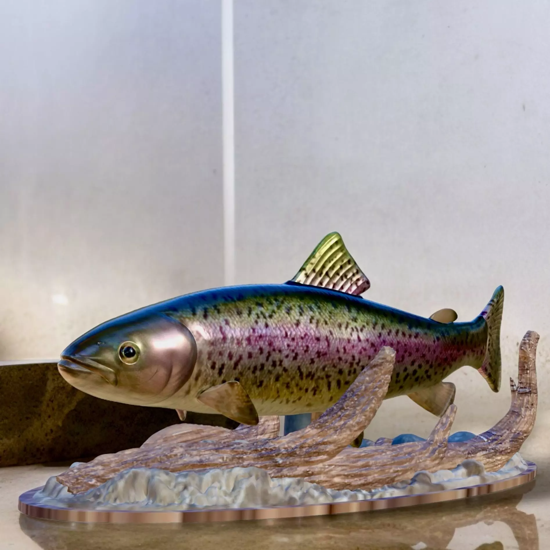 fish rainbow trout in motion underwater statue detailed texture 3D print model