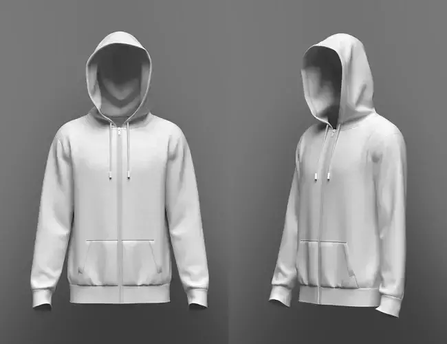 Male front Zip Setin Hoodie 3D Model