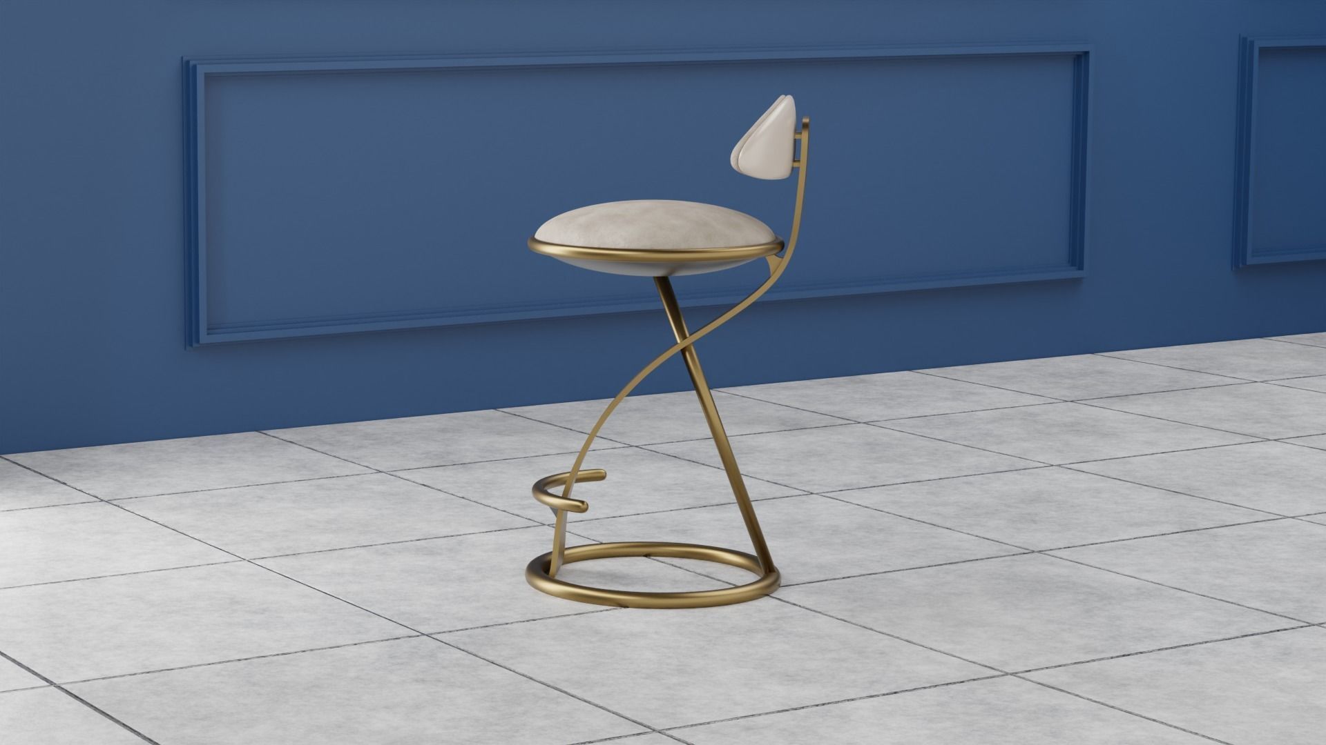 Luxury Leather Bar Stool 3D model_1