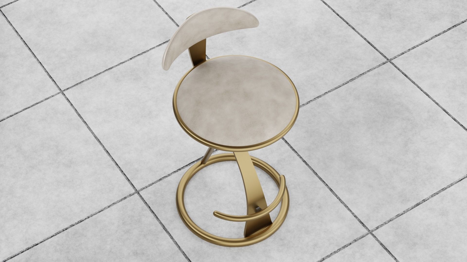 Luxury Leather Bar Stool 3D model_2