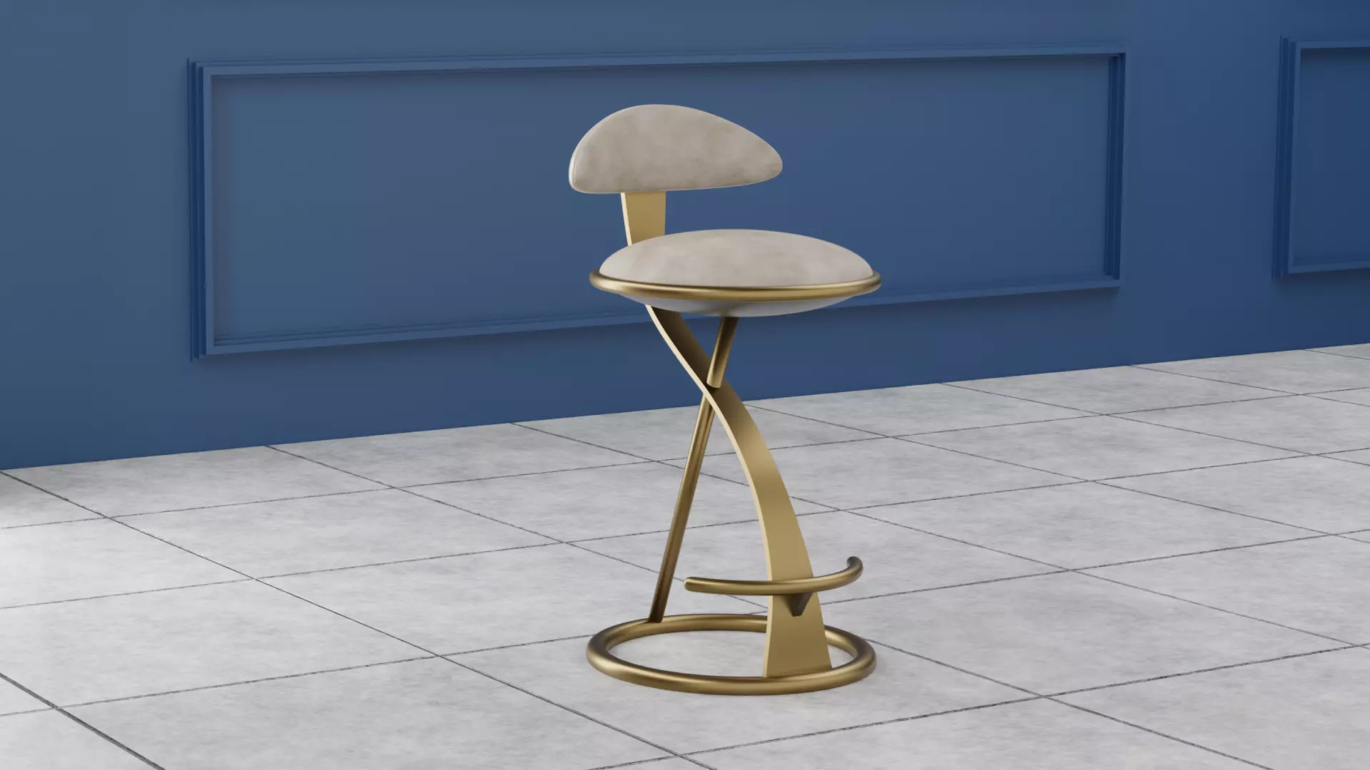 Luxury Leather Bar Stool 3D model_0