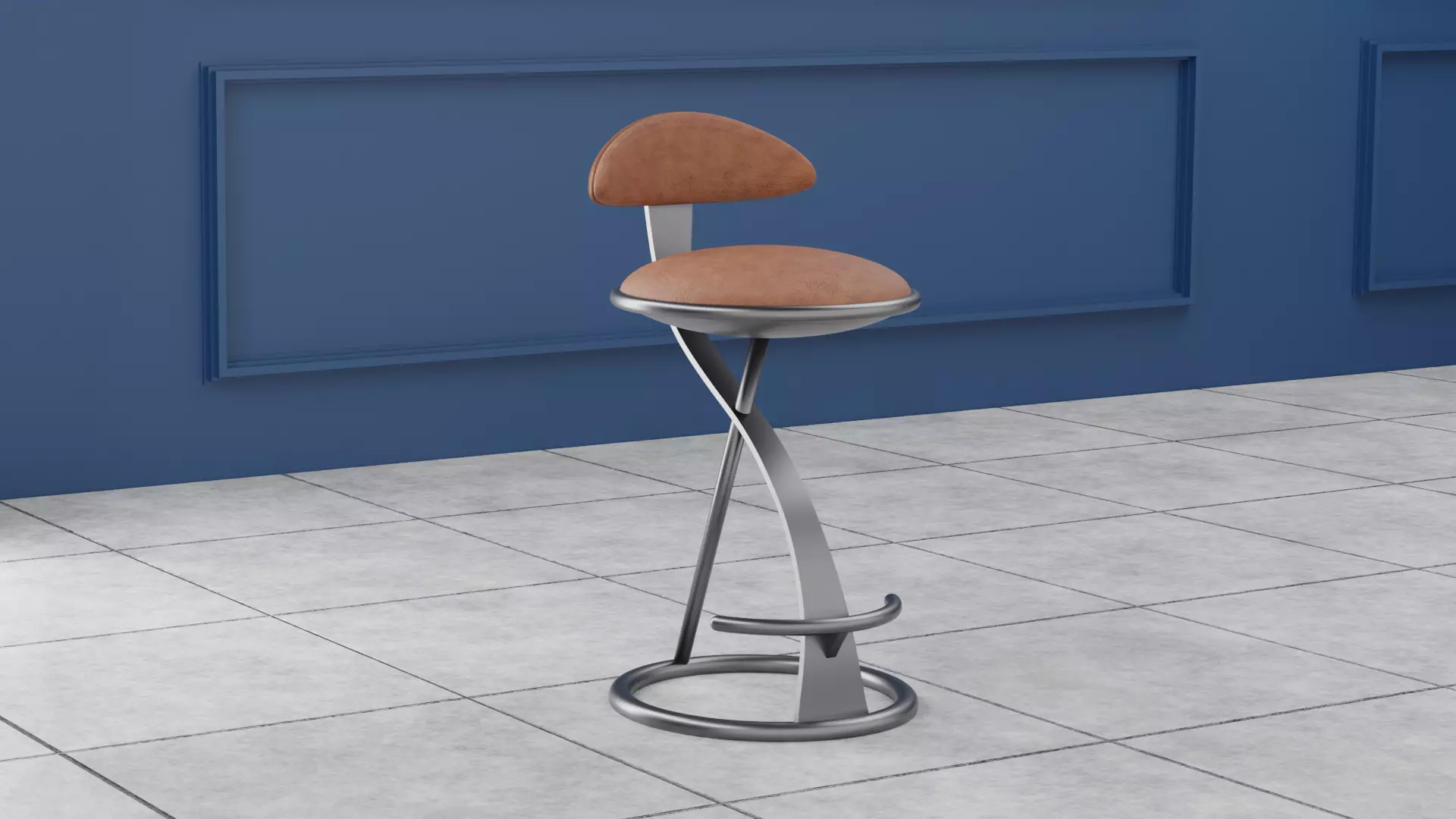 Luxury Leather Bar Stool 3D model_0