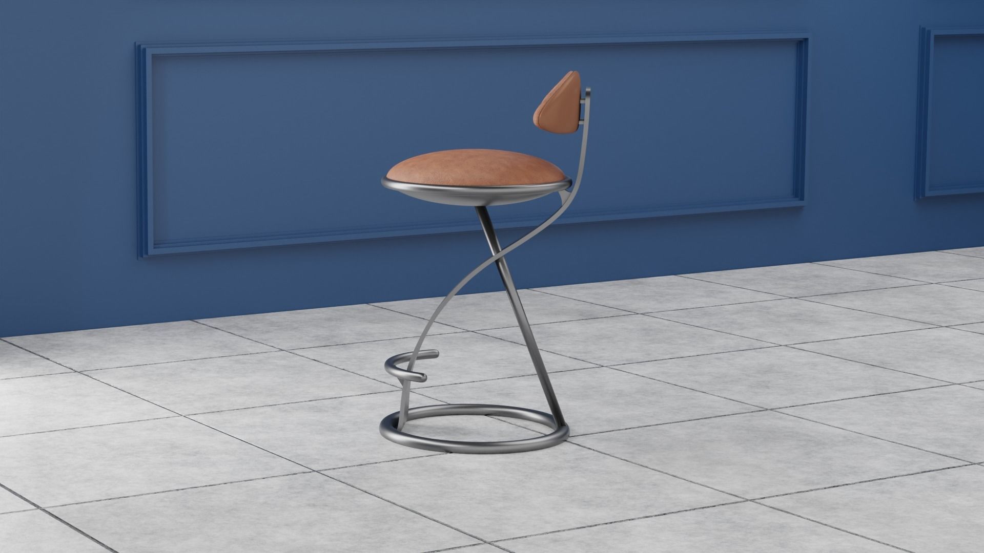 Luxury Leather Bar Stool 3D model_1