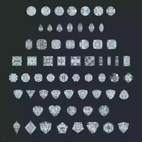 63 gemstones of various shapes and cuts