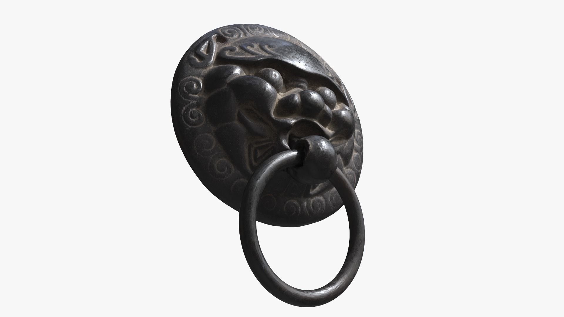 Chinese animal head door knocker PBR 3D model_4