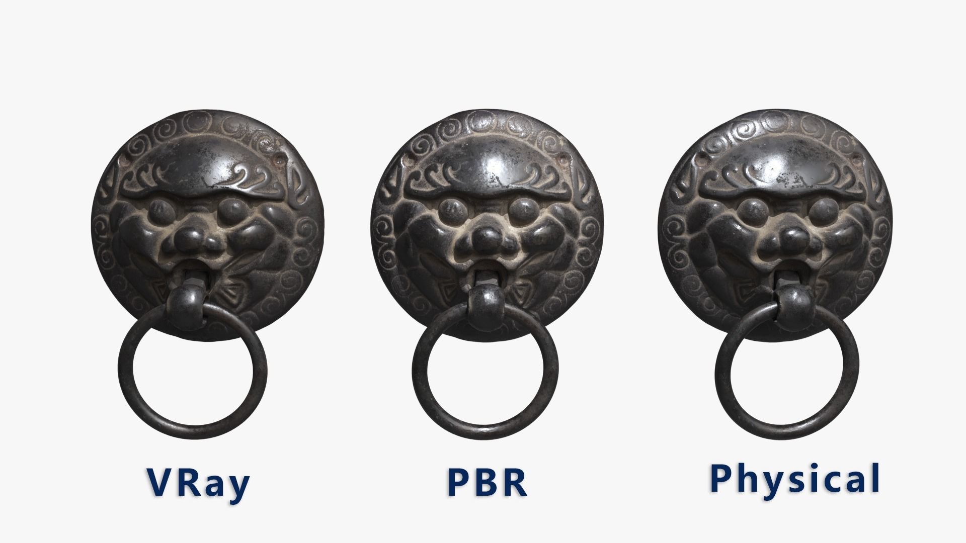 Chinese animal head door knocker PBR 3D model_1
