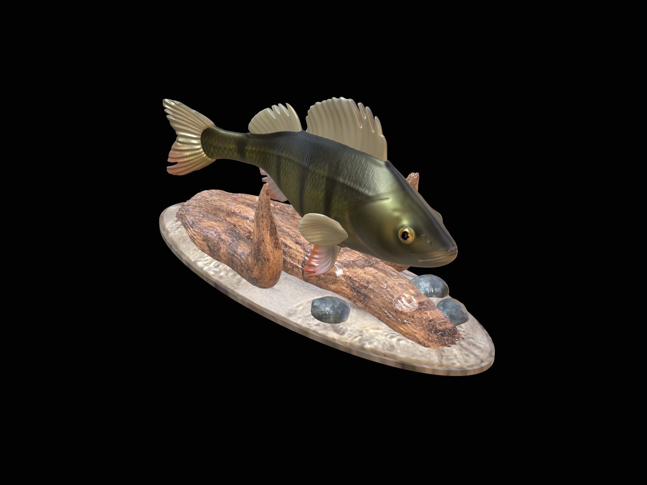 fish perch in motion underwater statue detailed texture 3D print model_20