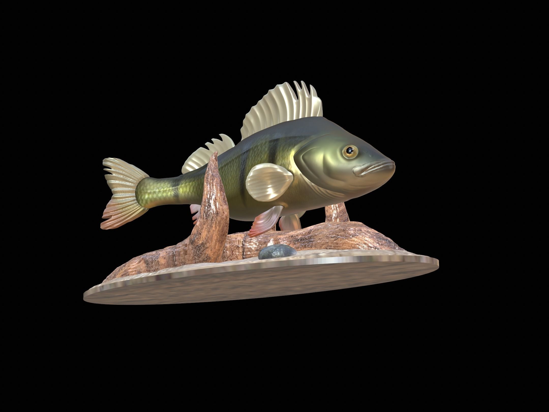 fish perch in motion underwater statue detailed texture 3D print model_21