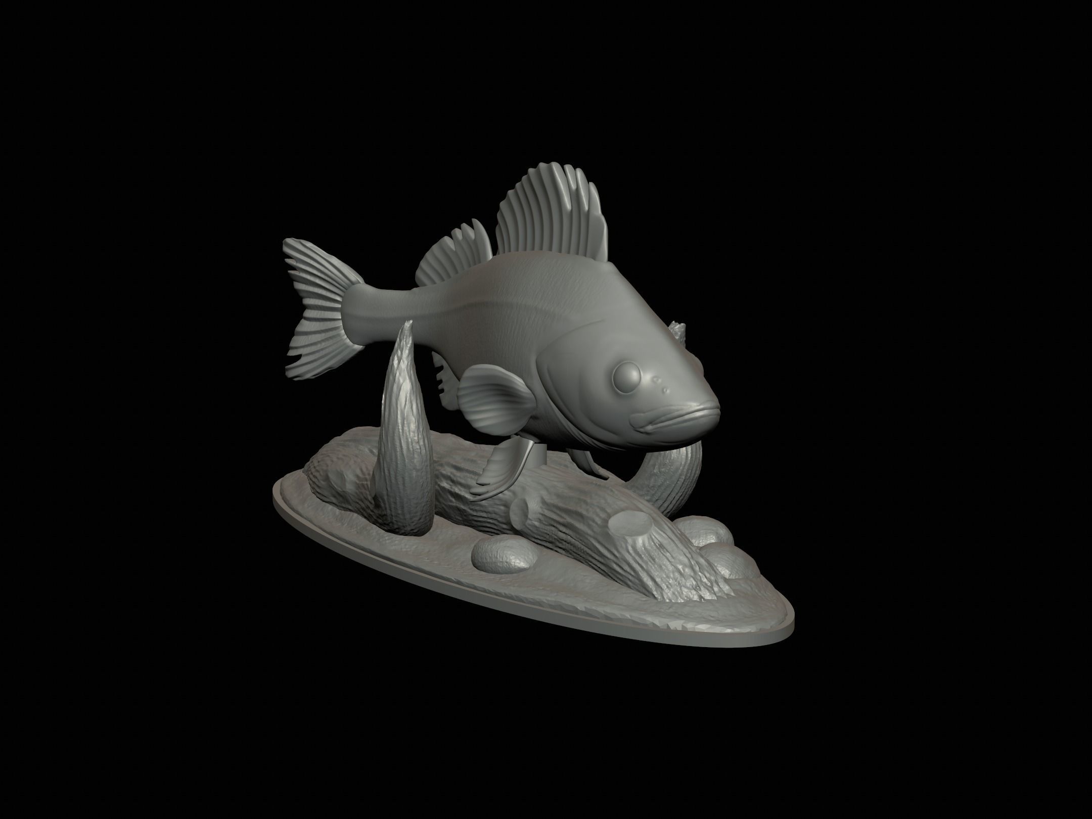 fish perch in motion underwater statue detailed texture 3D print model_8