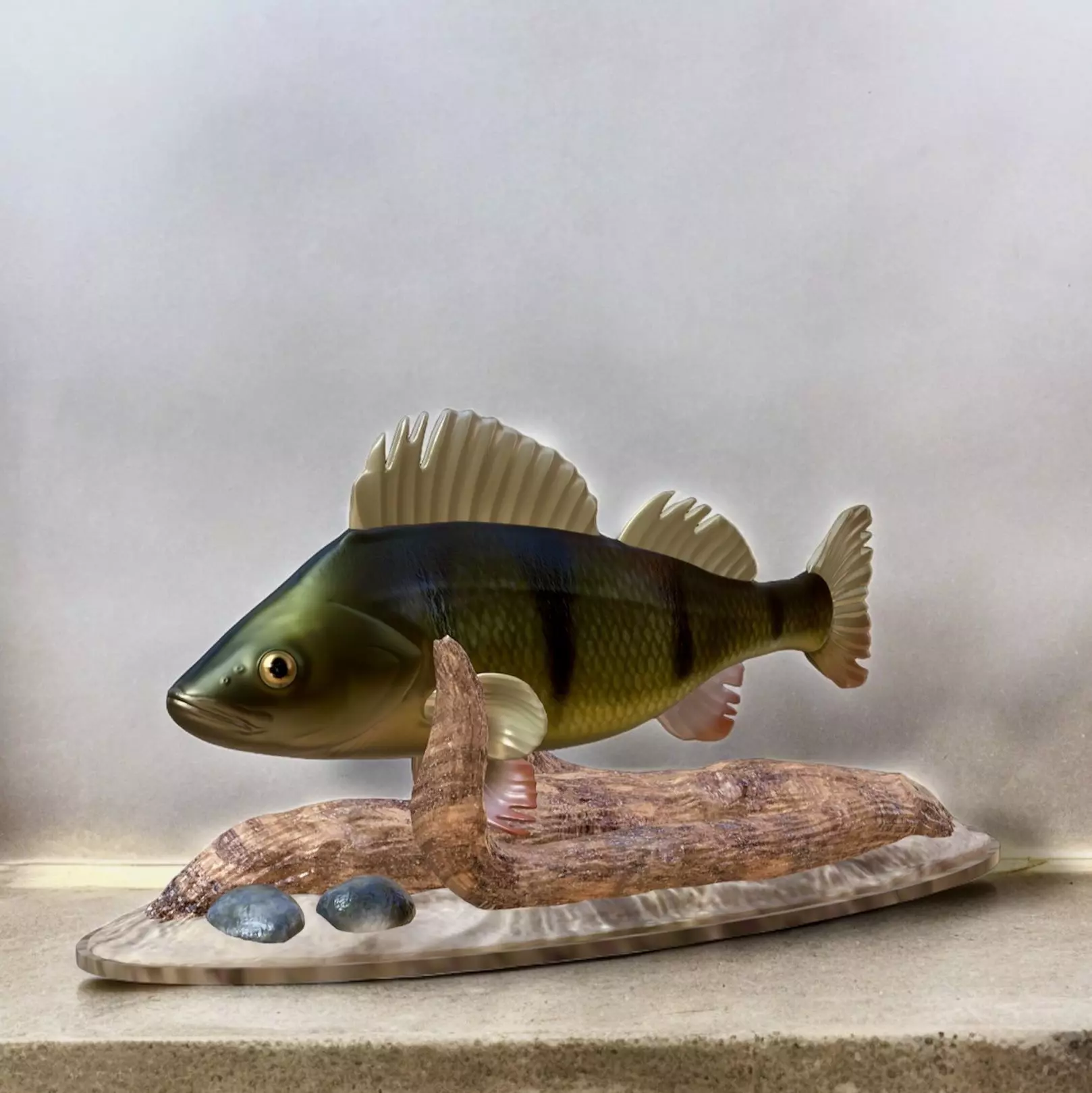 fish perch in motion underwater statue detailed texture 3D print model_0