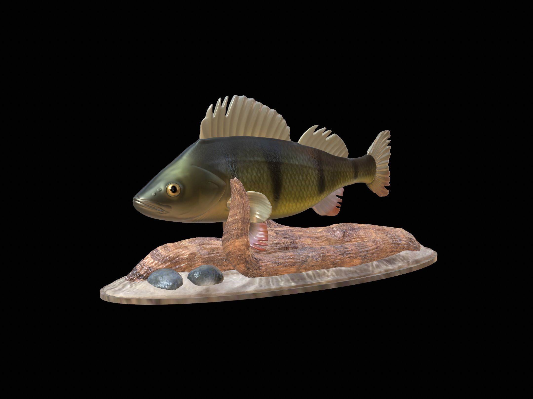 fish perch in motion underwater statue detailed texture 3D print model_22
