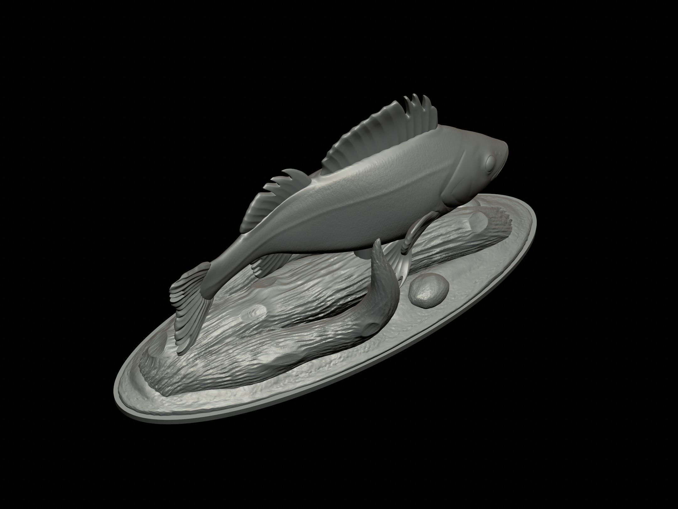fish perch in motion underwater statue detailed texture 3D print model_6