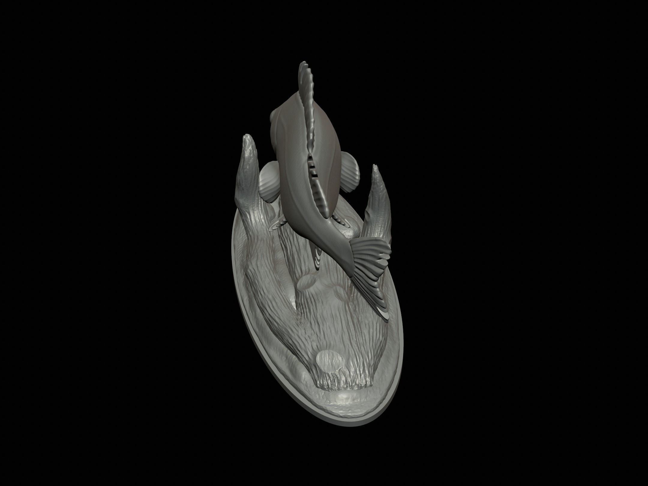fish perch in motion underwater statue detailed texture 3D print model_5