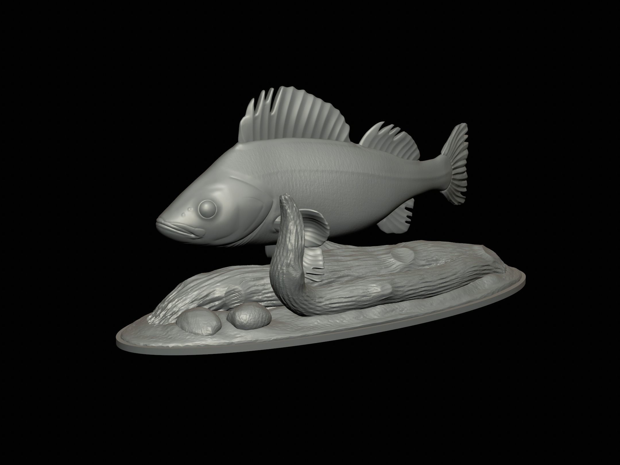 fish perch in motion underwater statue detailed texture 3D print model_3