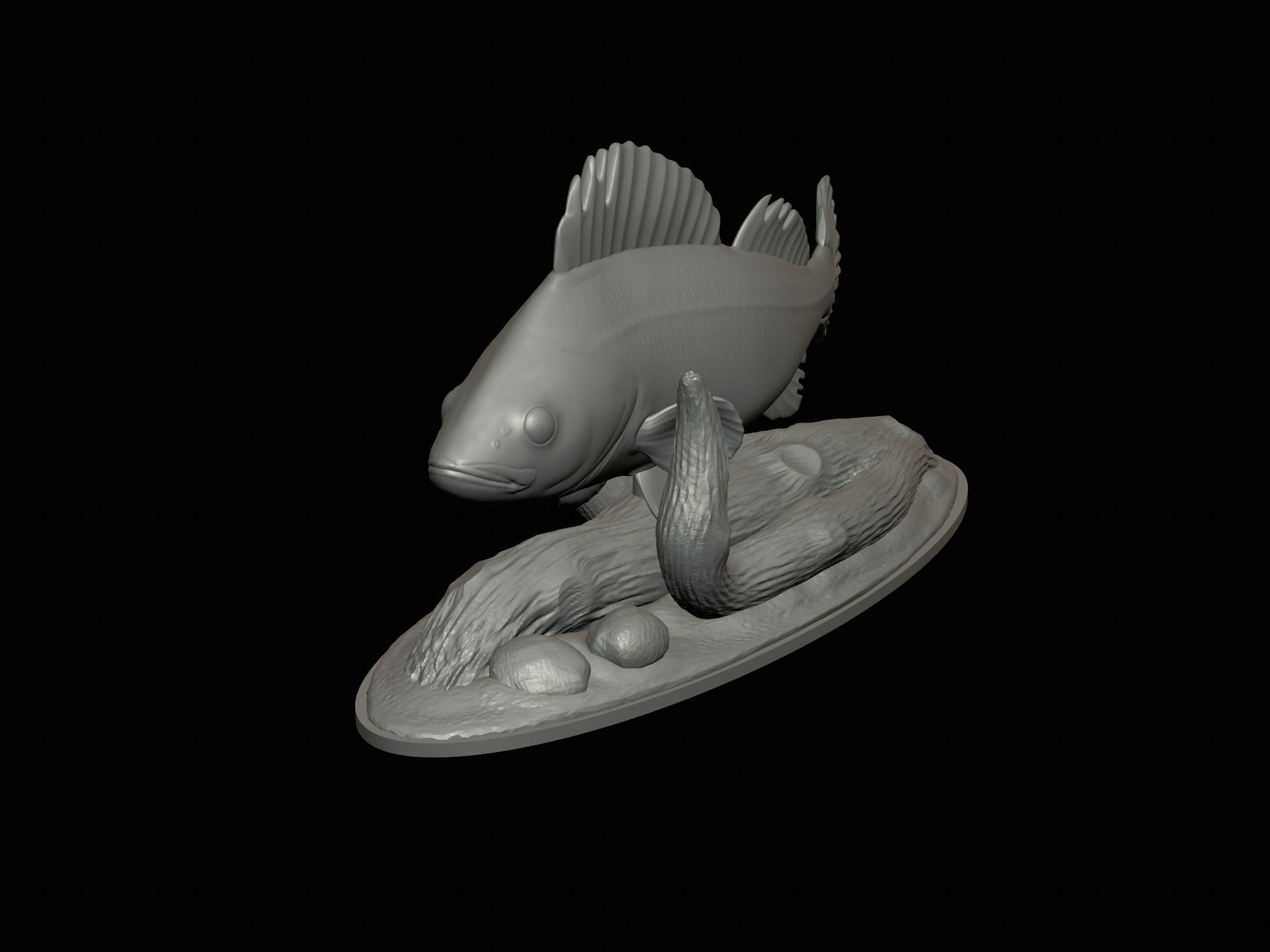 fish perch in motion underwater statue detailed texture 3D print model_10