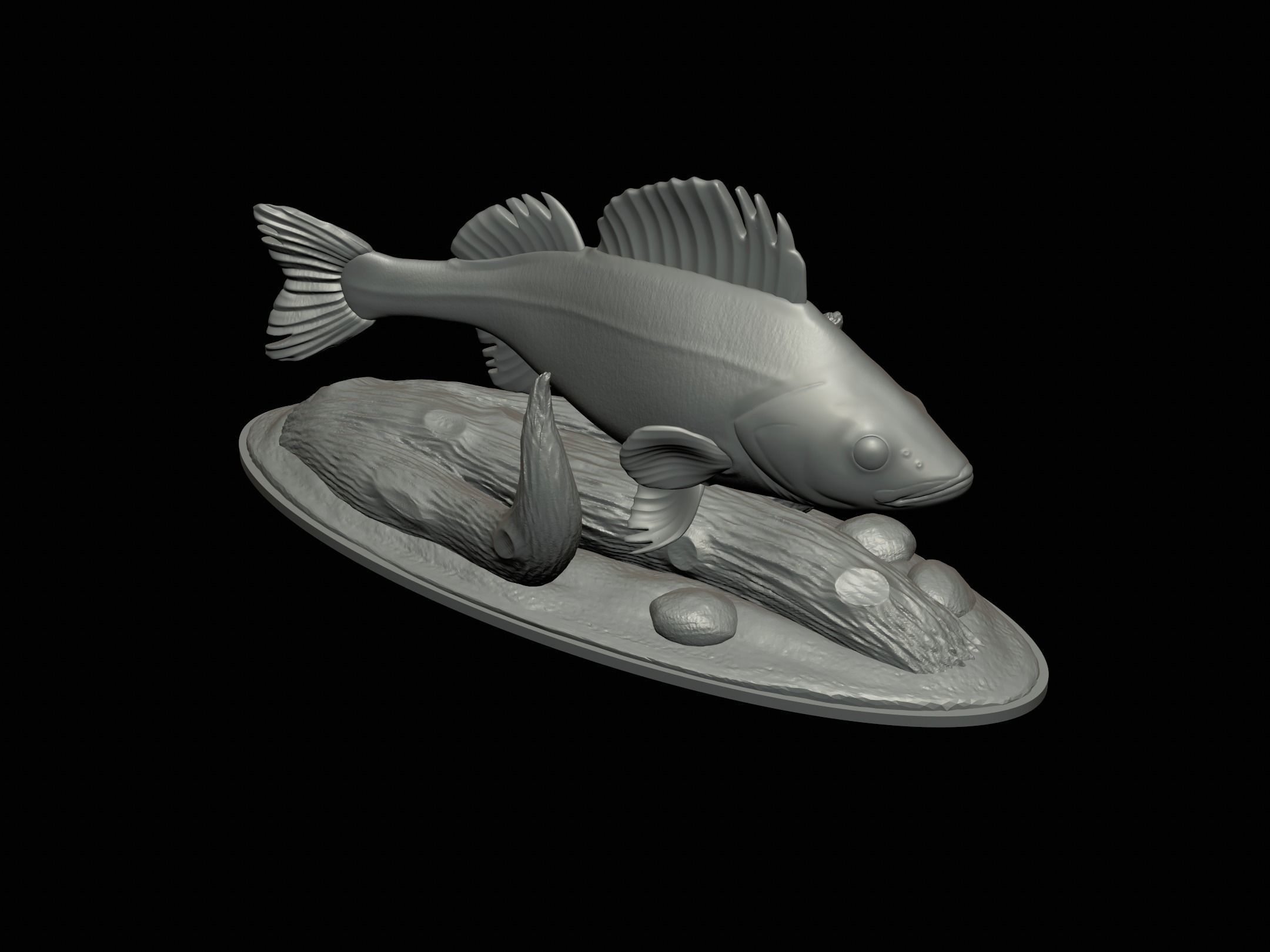 fish perch in motion underwater statue detailed texture 3D print model_7