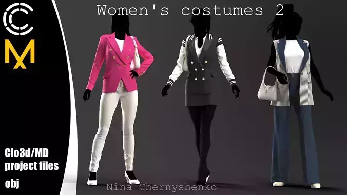 Womens costumes 2 - Marvelous Designer project and OBJ