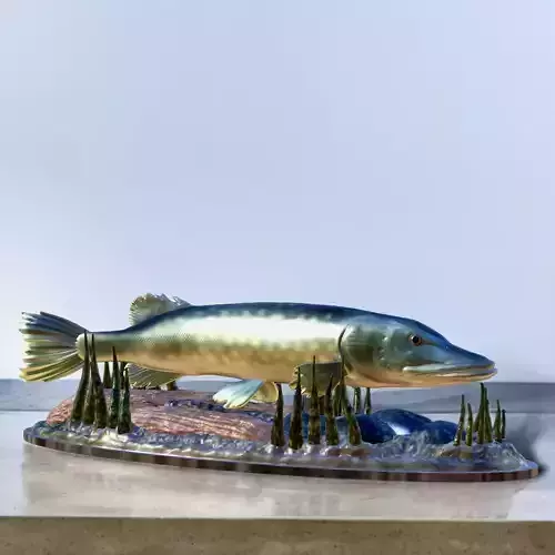 fish pike in motion underwater statue detailed texture 3D print model