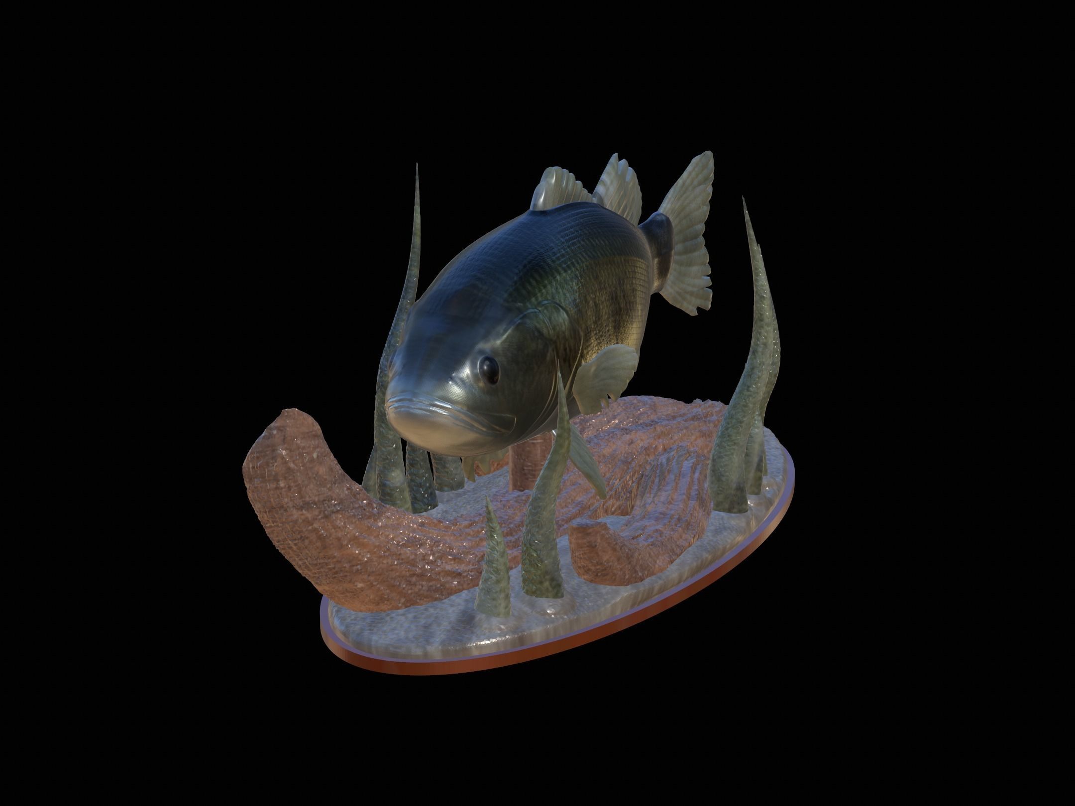 fish bass in motion underwater statue detailed texture 3D print model_2