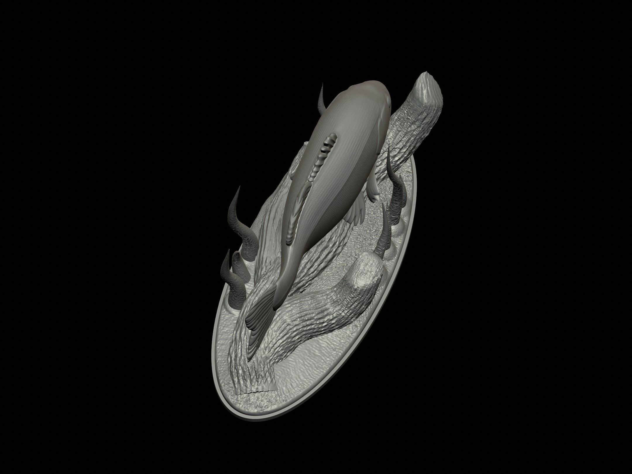 fish bass in motion underwater statue detailed texture 3D print model_10