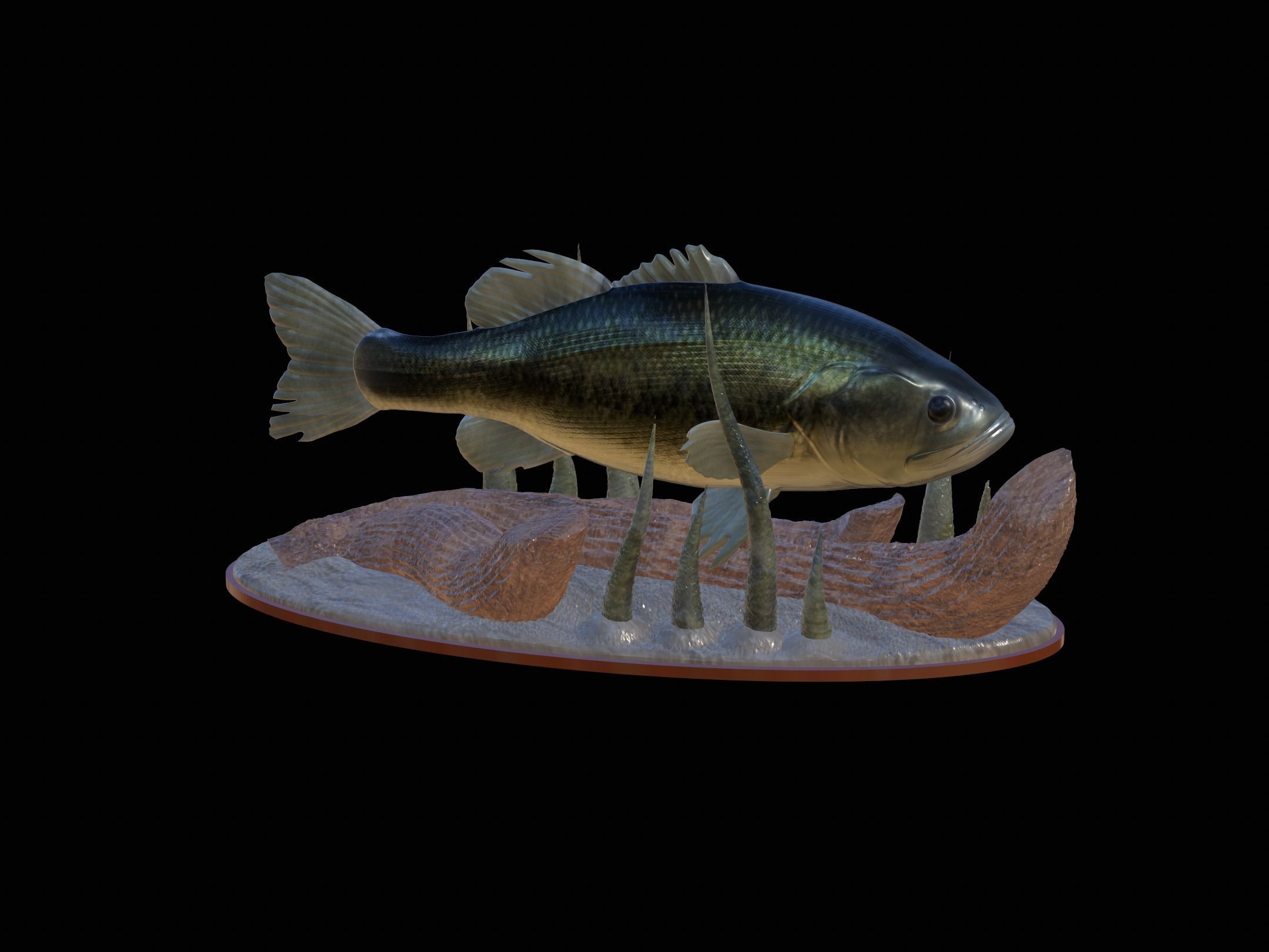 fish bass in motion underwater statue detailed texture 3D print model_19