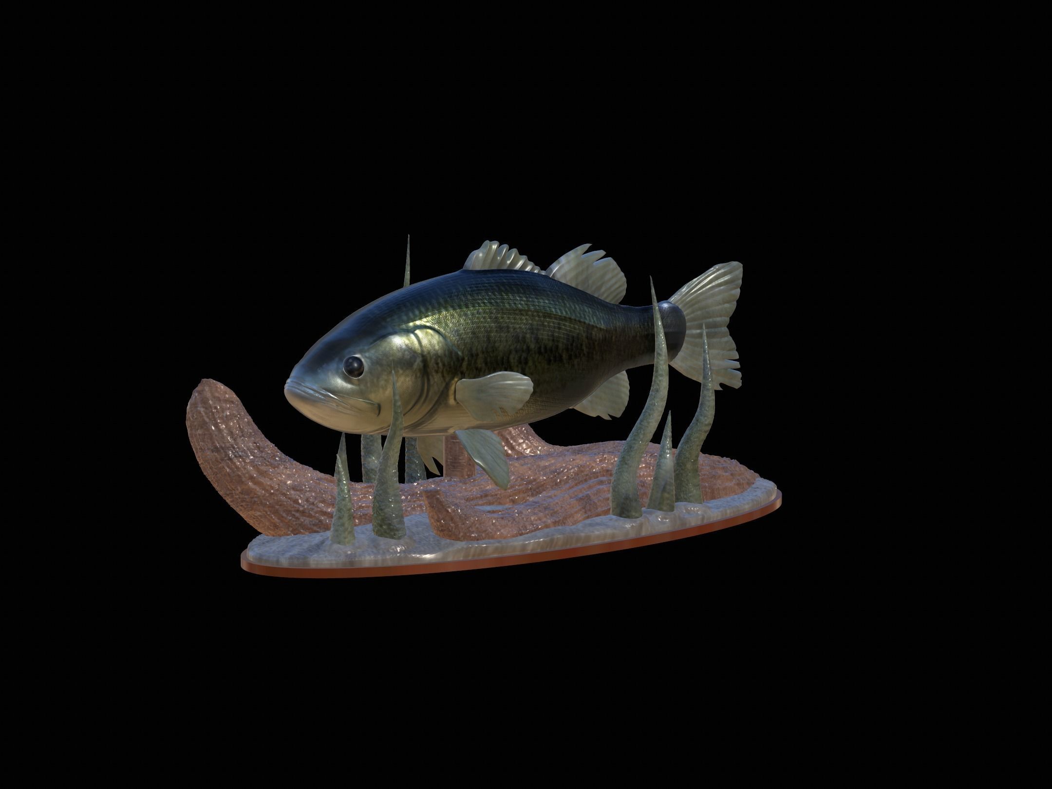 fish bass in motion underwater statue detailed texture 3D print model_11