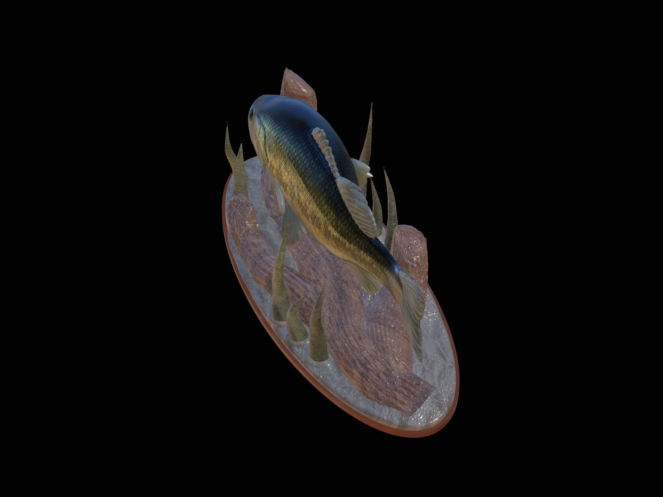 fish bass in motion underwater statue detailed texture 3D print model_15