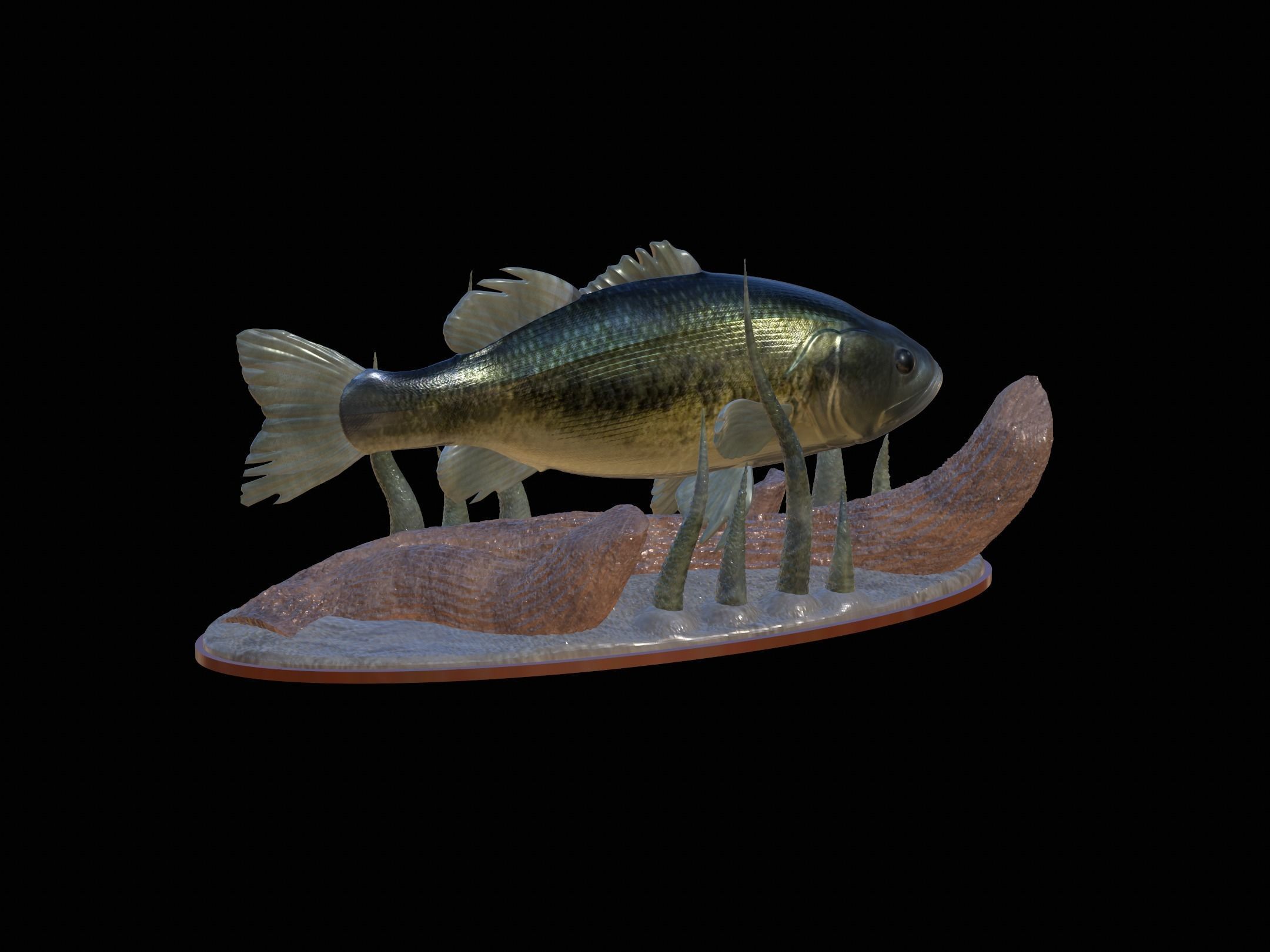 fish bass in motion underwater statue detailed texture 3D print model_18
