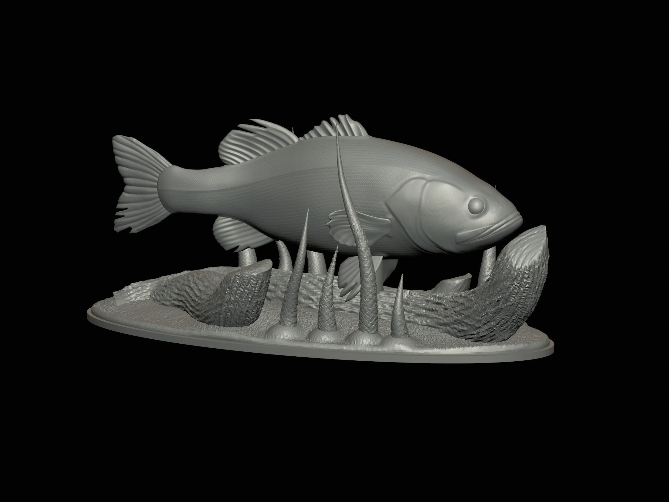 fish bass in motion underwater statue detailed texture 3D print model_8