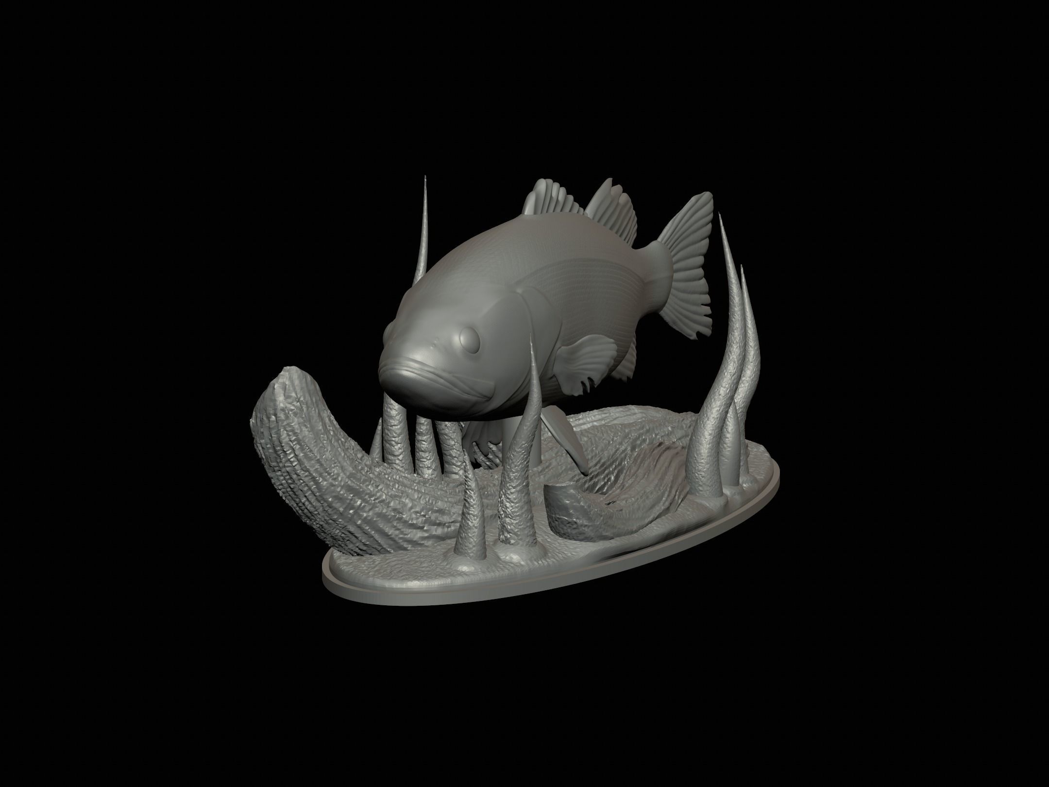 fish bass in motion underwater statue detailed texture 3D print model_7