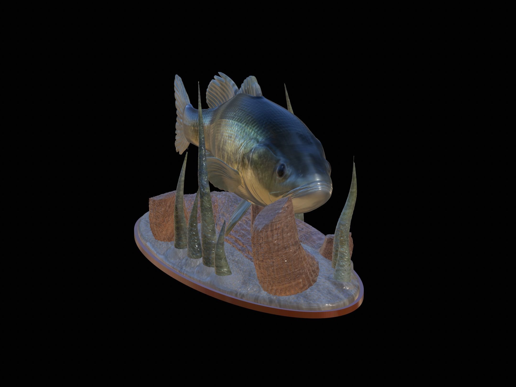 fish bass in motion underwater statue detailed texture 3D print model_1