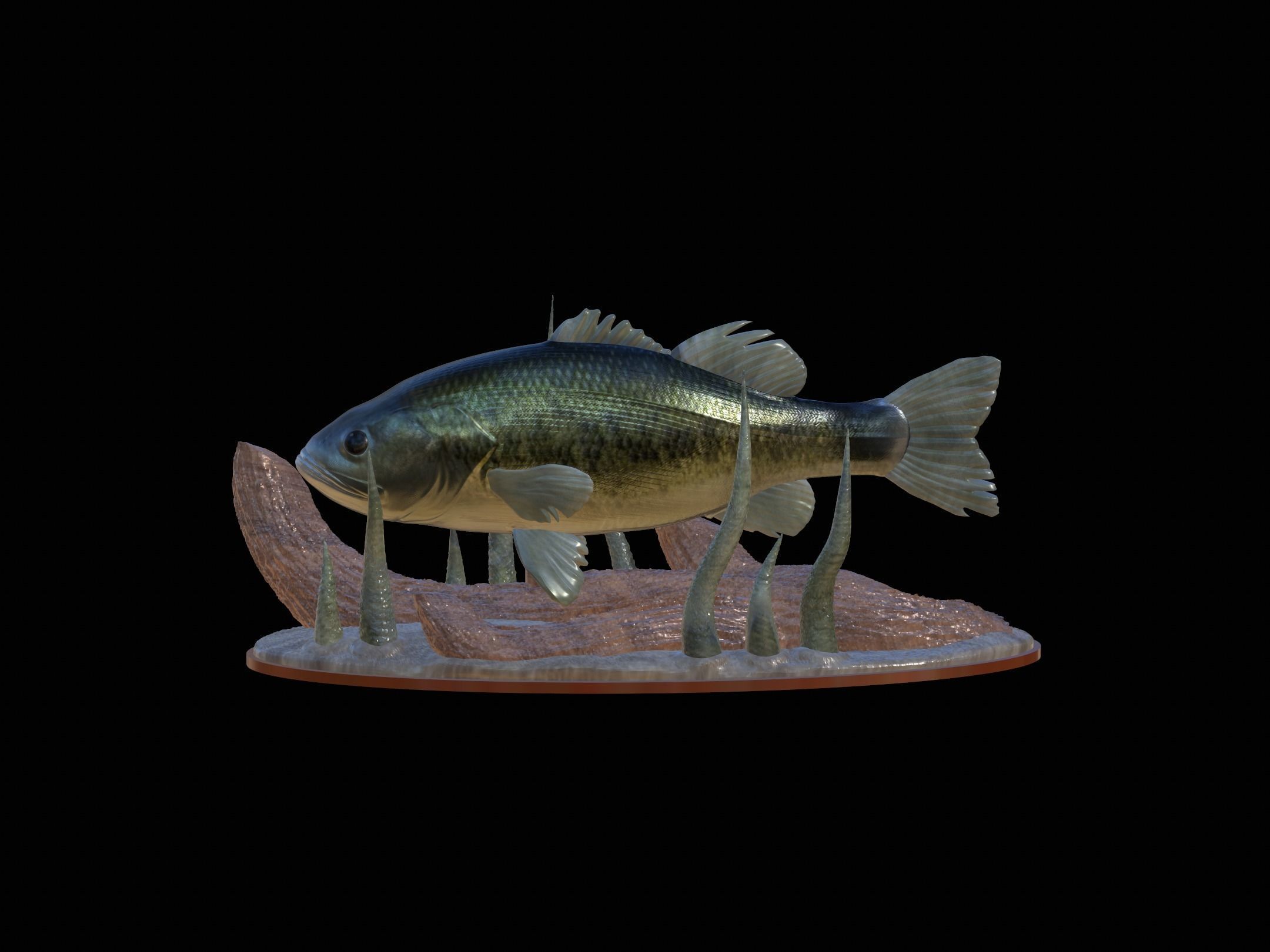 fish bass in motion underwater statue detailed texture 3D print model_13