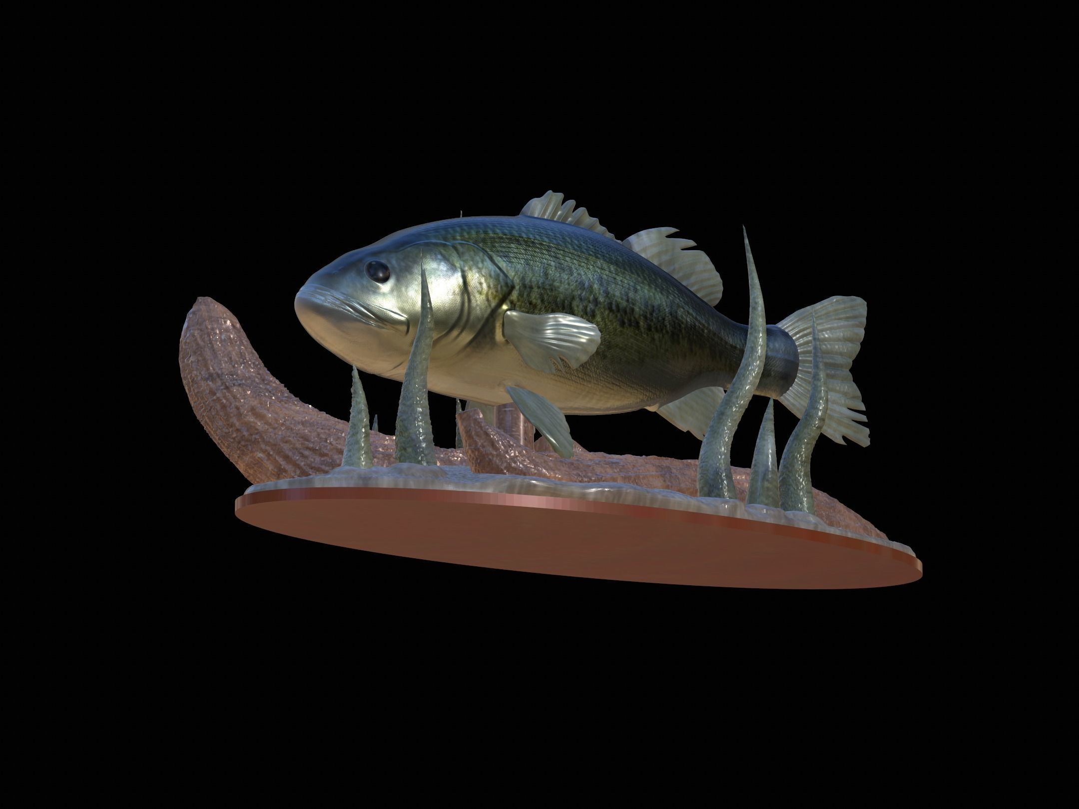 fish bass in motion underwater statue detailed texture 3D print model_5