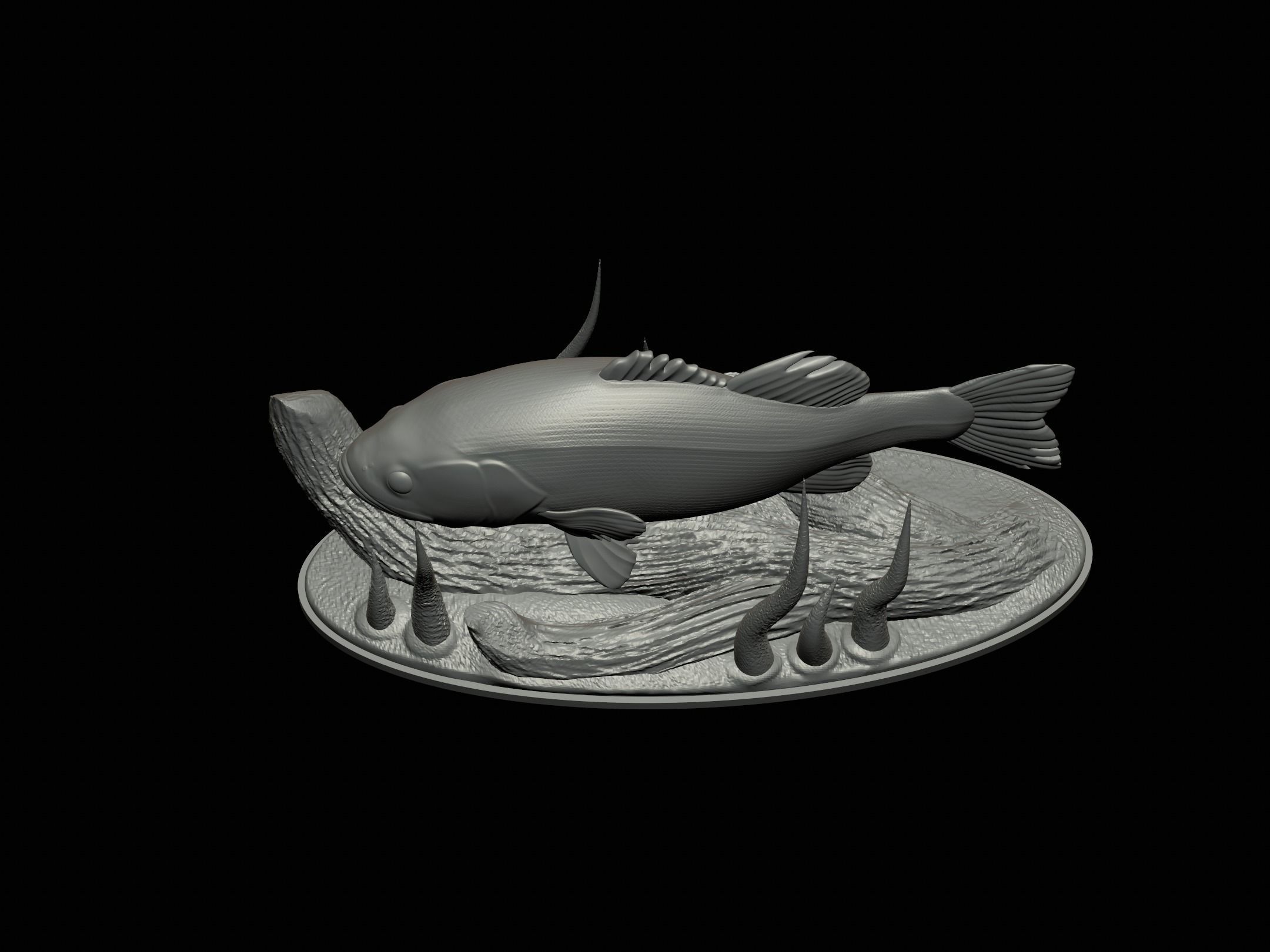 fish bass in motion underwater statue detailed texture 3D print model_12