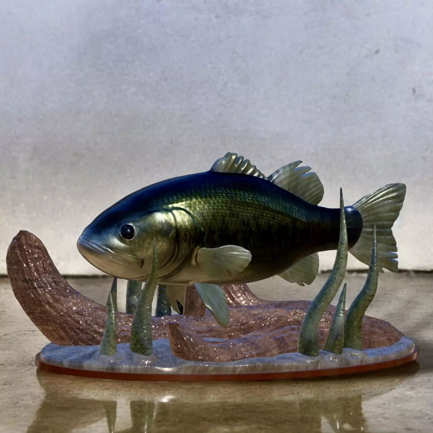 fish bass in motion underwater statue detailed texture 3D print model_0