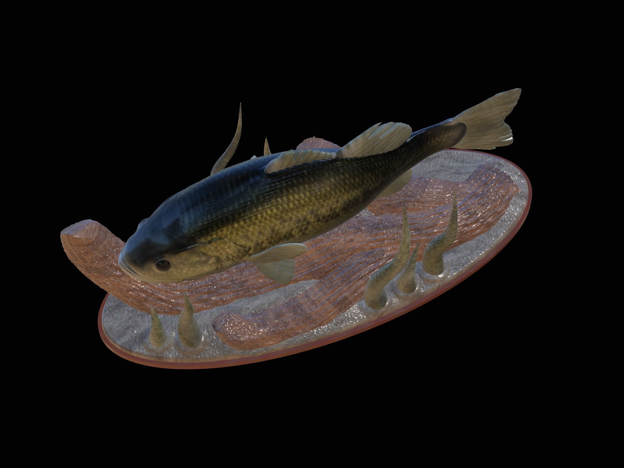 fish bass in motion underwater statue detailed texture 3D print model_3