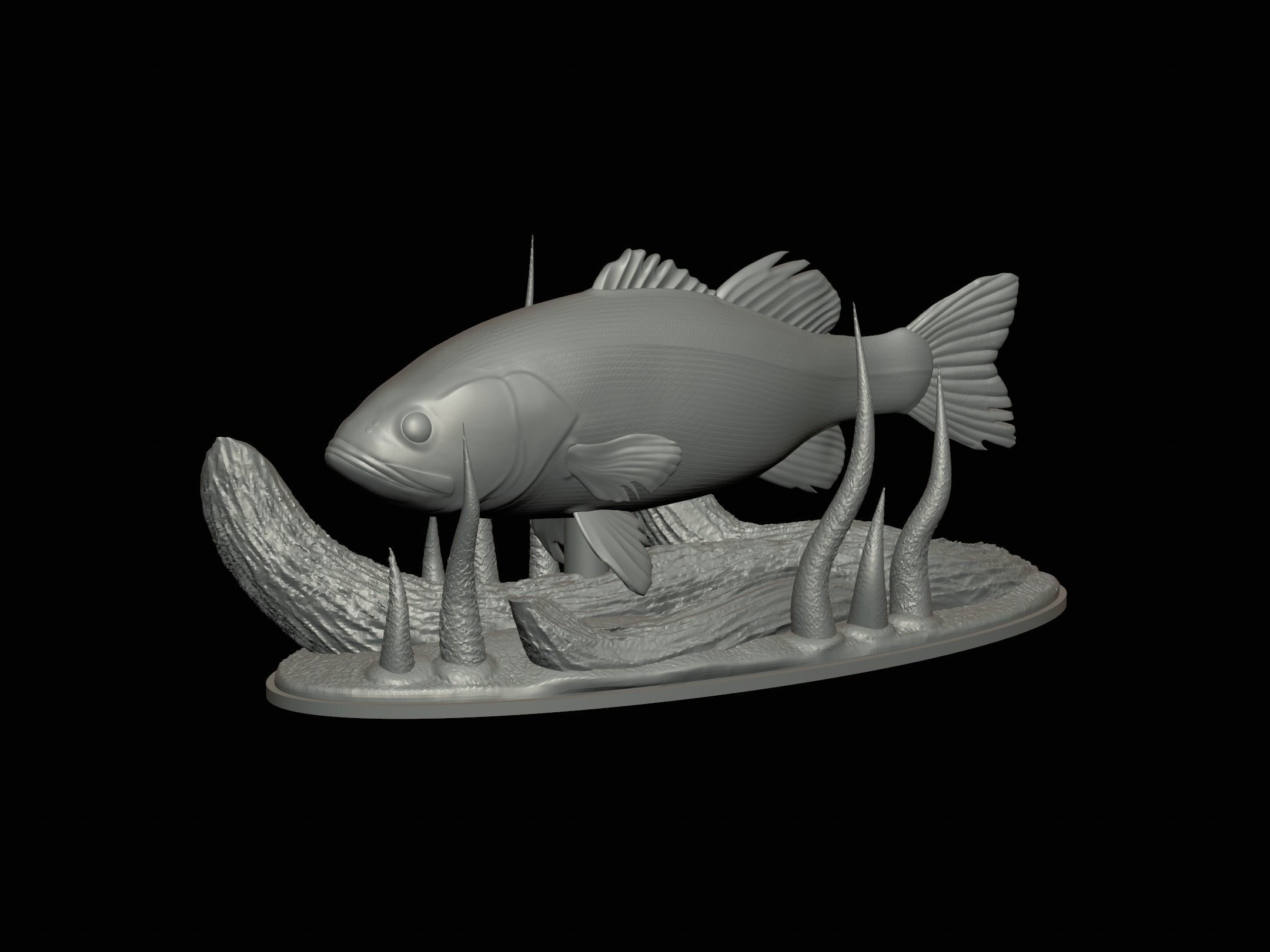 fish bass in motion underwater statue detailed texture 3D print model_6