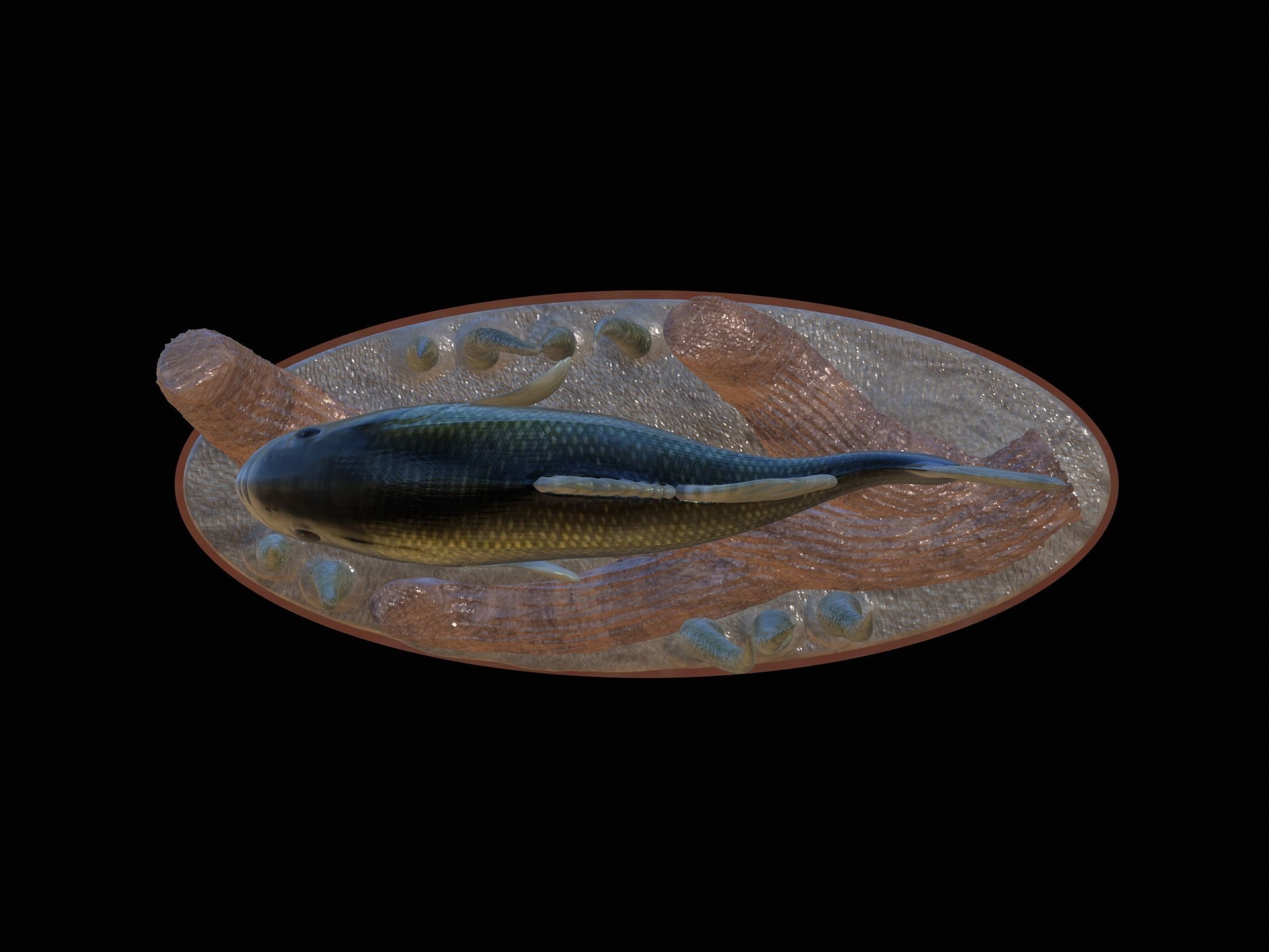 fish bass in motion underwater statue detailed texture 3D print model_4