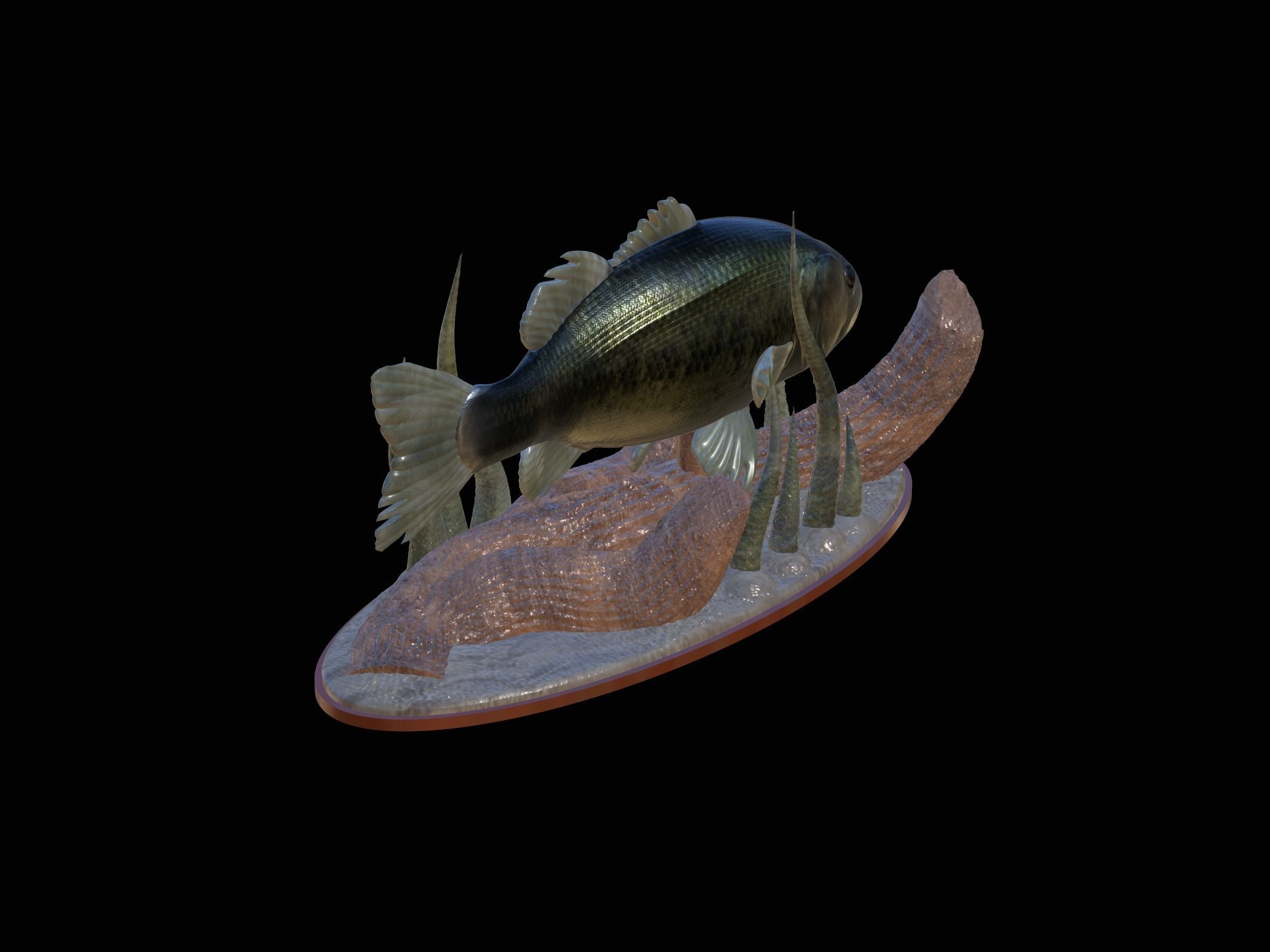fish bass in motion underwater statue detailed texture 3D print model_17