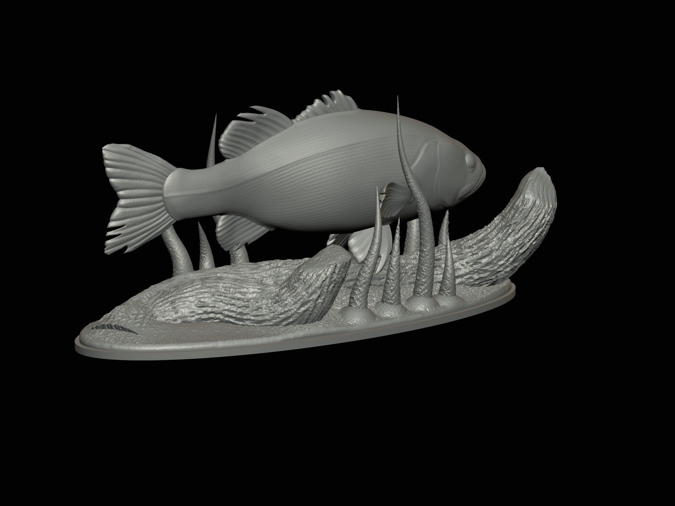 fish bass in motion underwater statue detailed texture 3D print model_9
