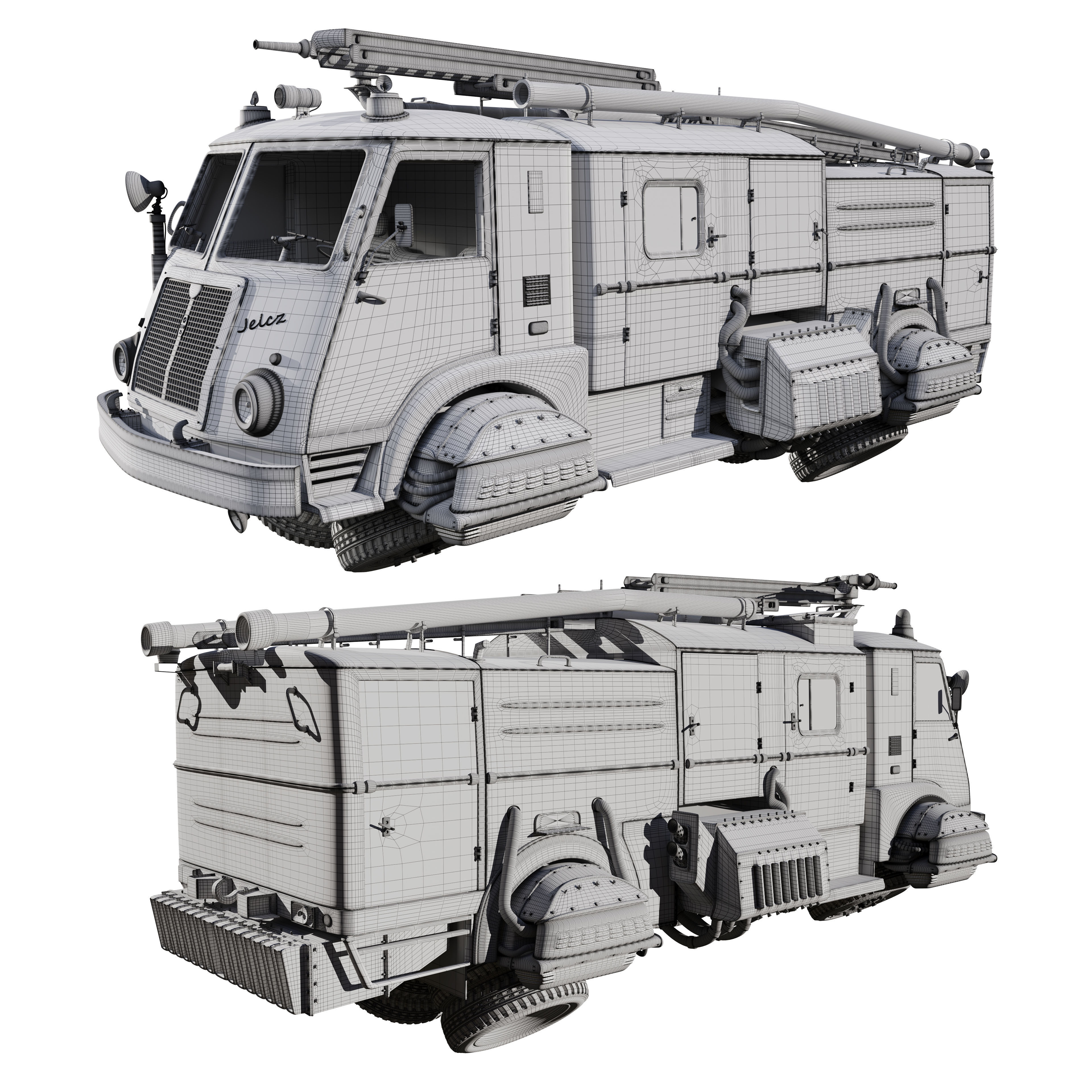 Sci-Fi Fire truck Jelcz 003 Star 25 3D model_7