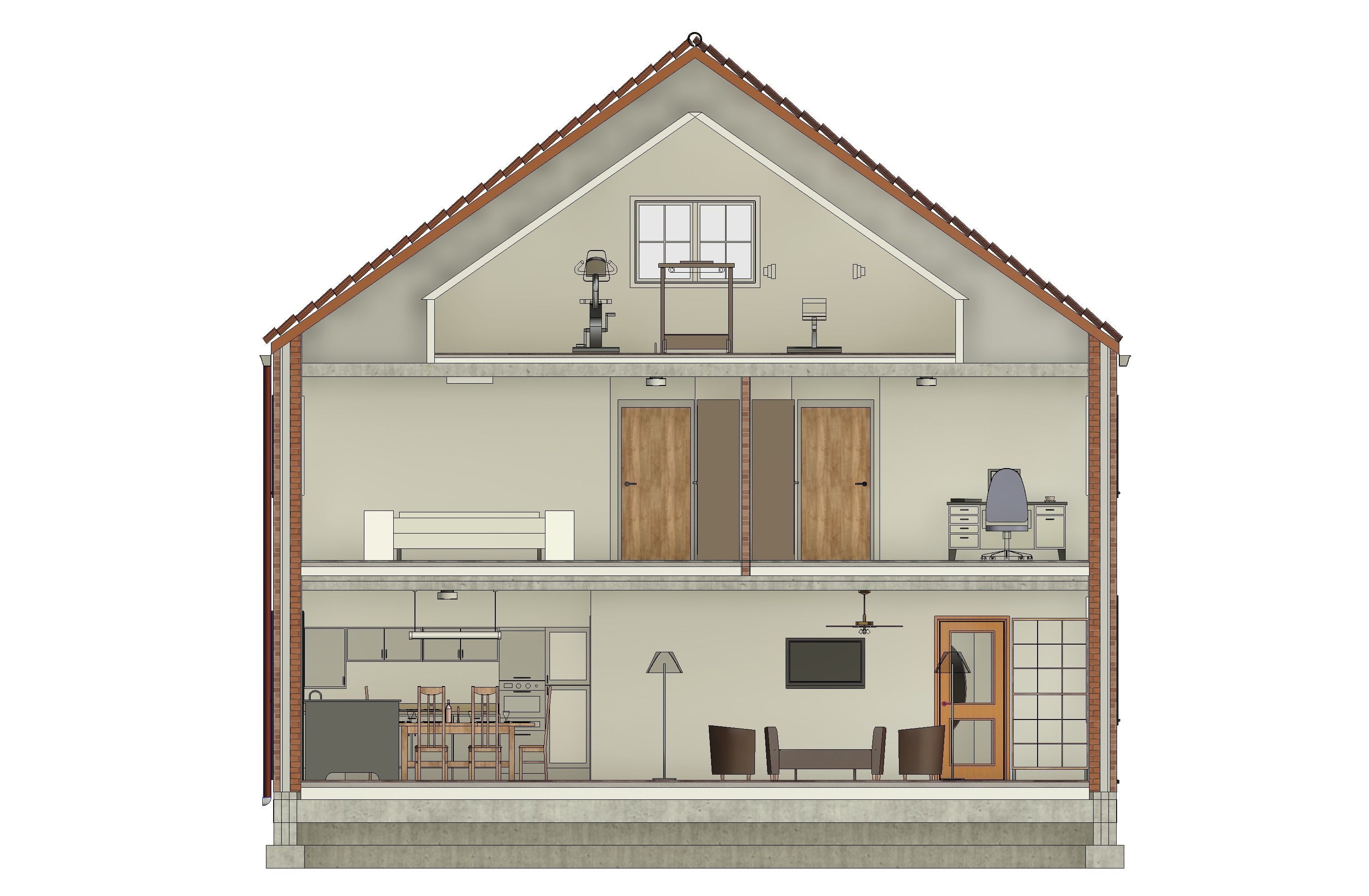 Half-open house with 3 bedrooms - 3D model 3D model_8