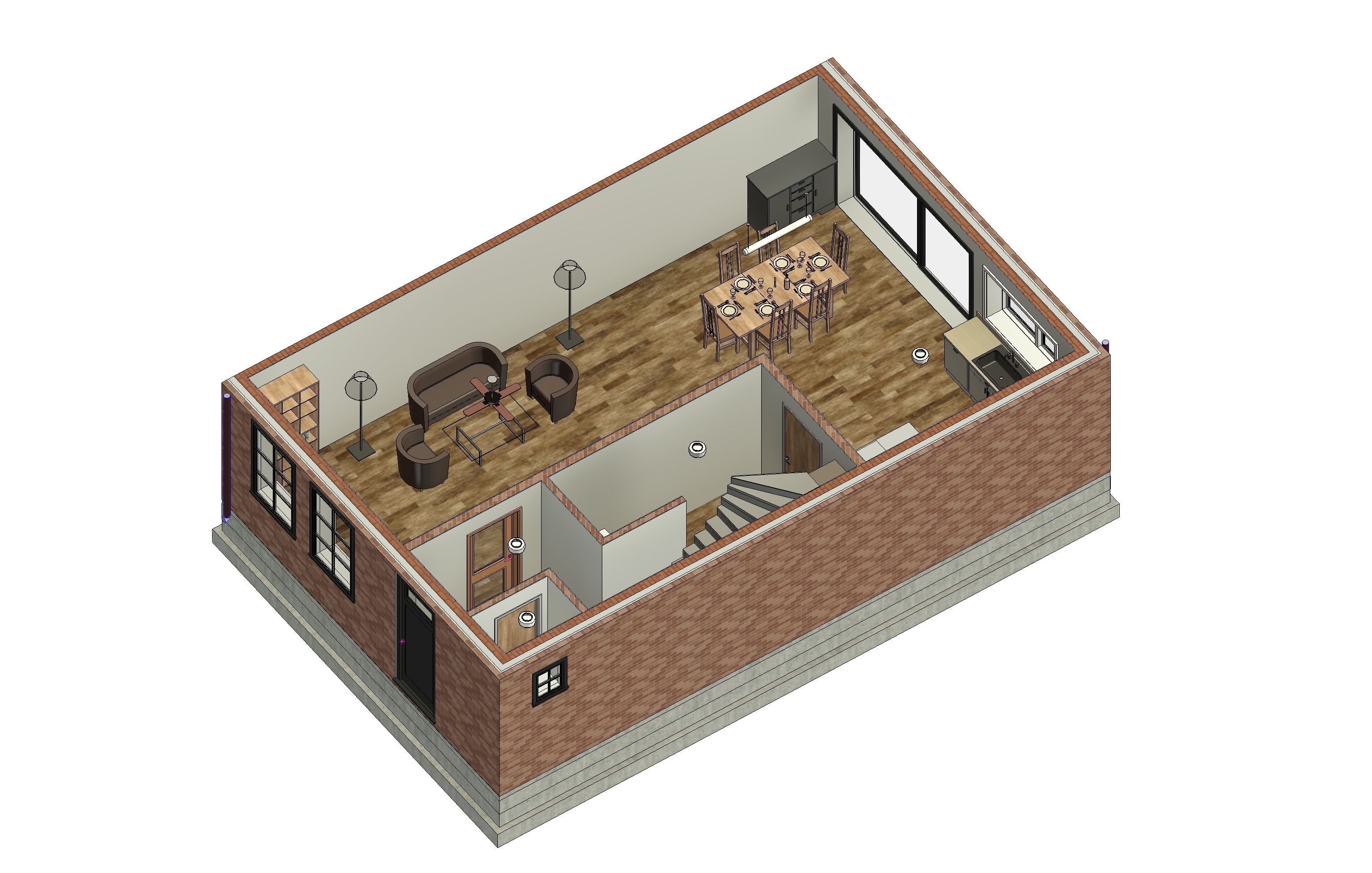 Half-open house with 3 bedrooms - 3D model 3D model_3