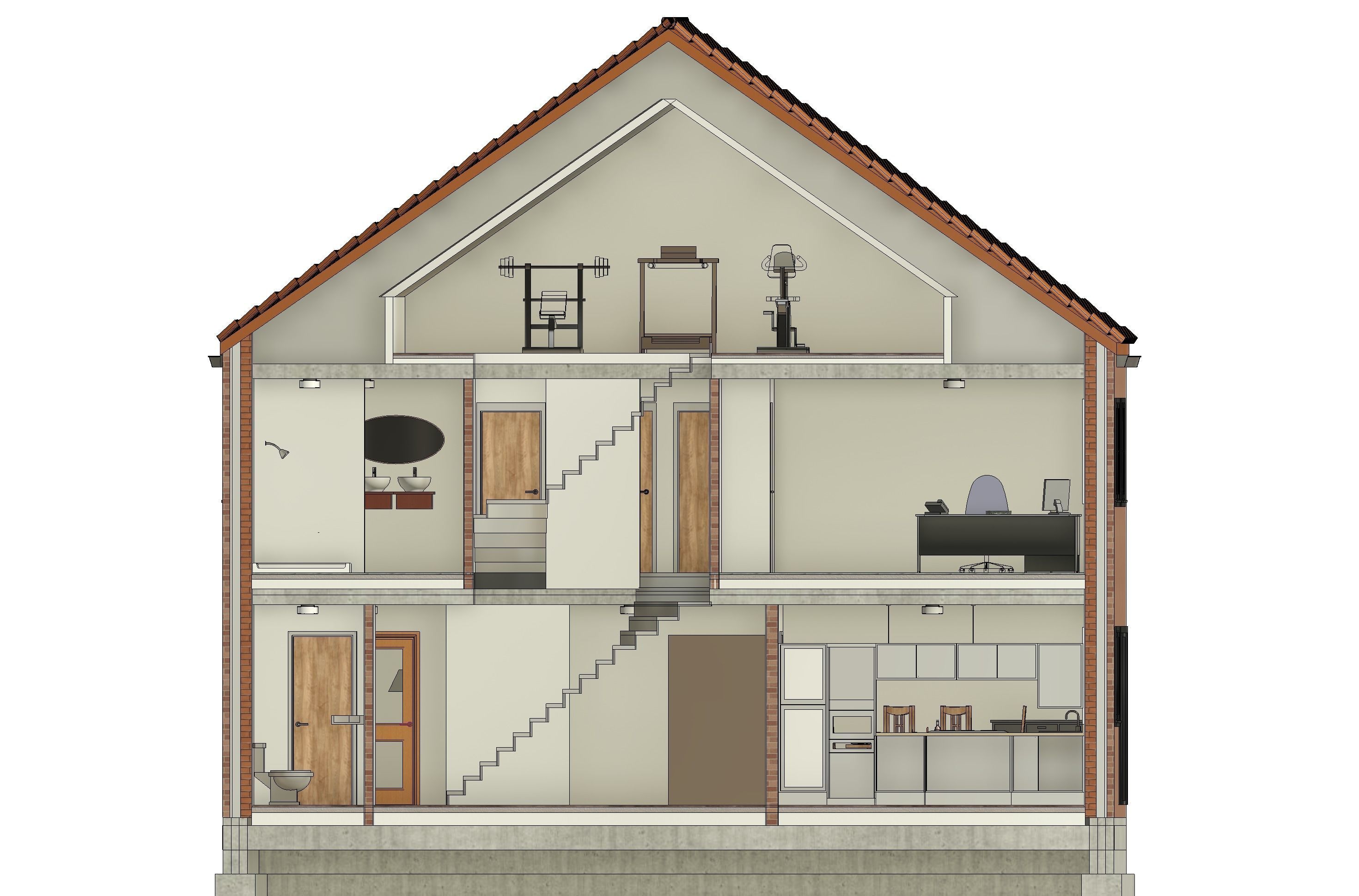 Half-open house with 3 bedrooms - 3D model 3D model_7