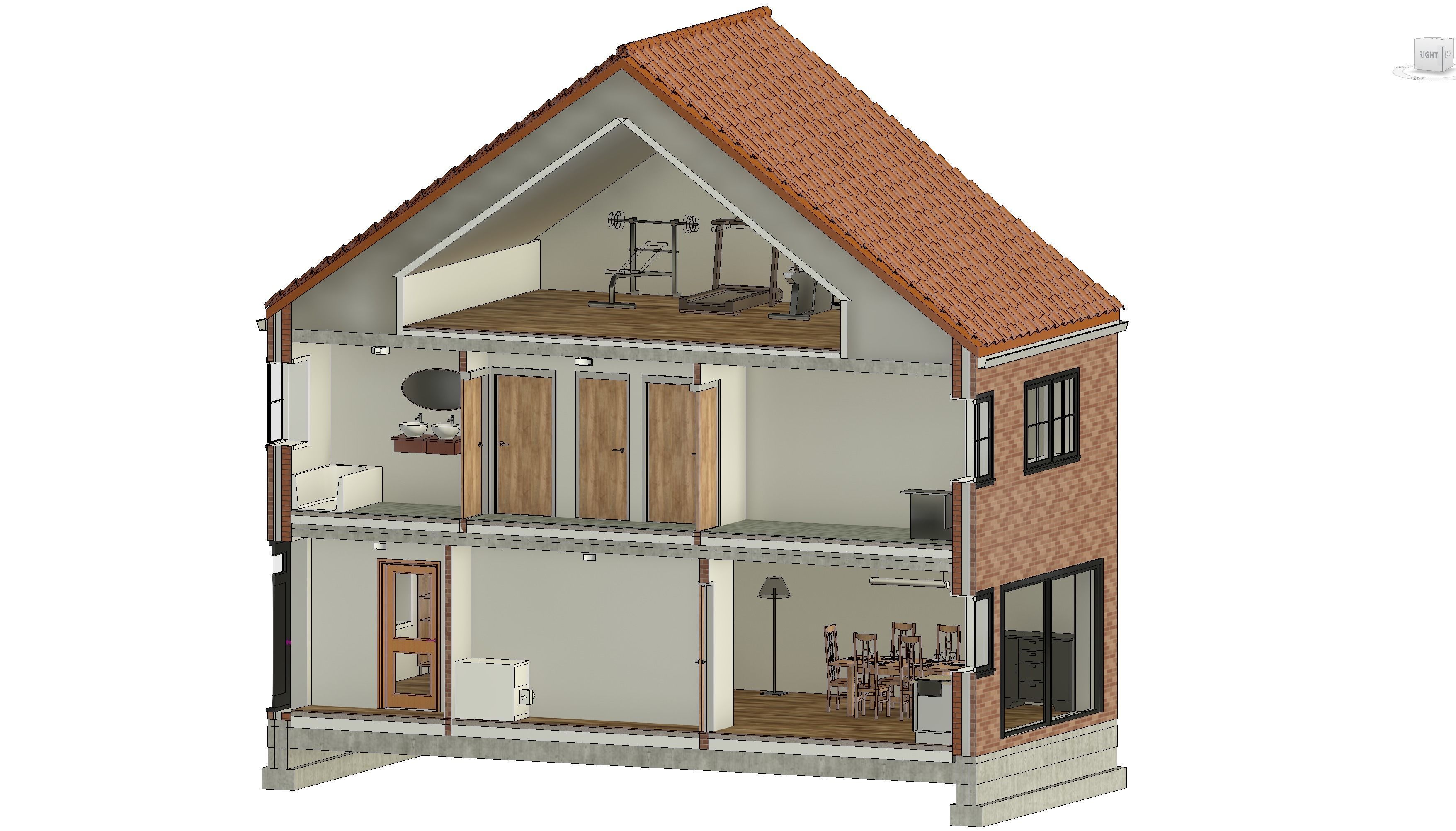 Half-open house with 3 bedrooms - 3D model 3D model_9