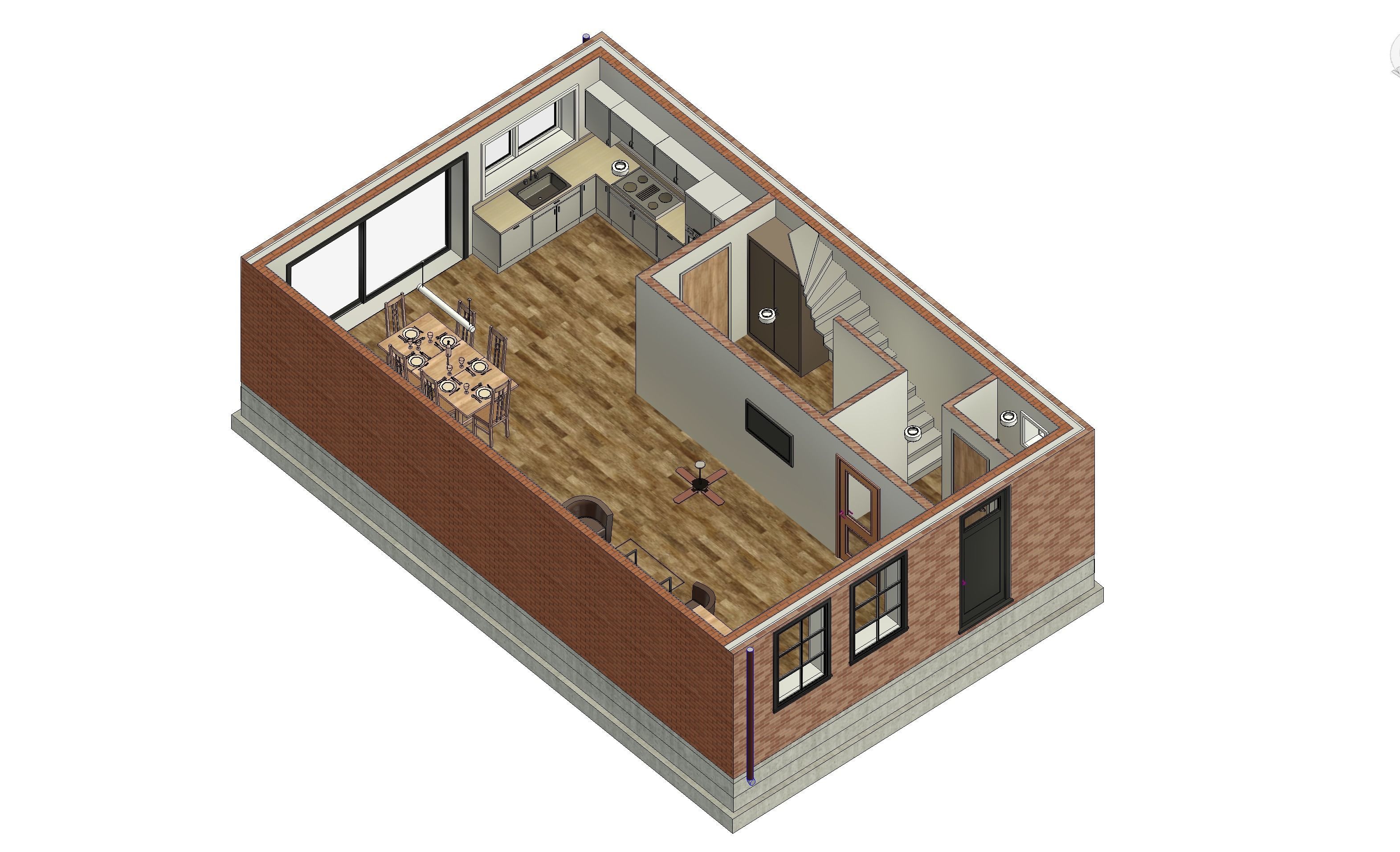 Half-open house with 3 bedrooms - 3D model 3D model_1