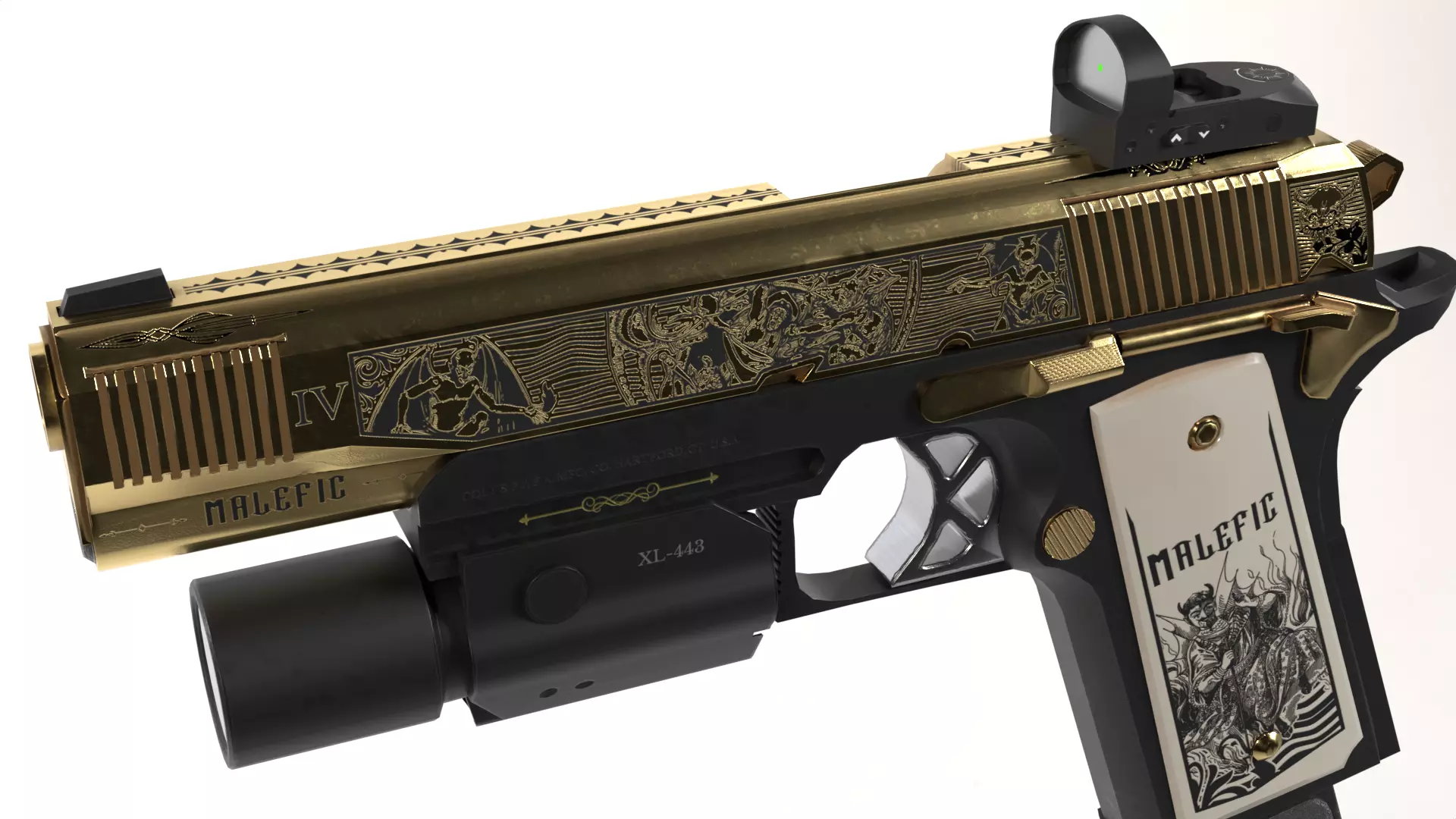 Malefic Engraved 1911 Pistol Low-poly 3D model