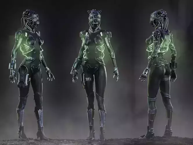 Sci Fi Cyborg Girl Low-poly 3D model