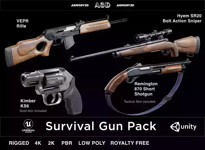 Game Ready Survival Gun Pack PBR Rigged
