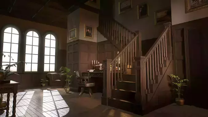 Victorian Hallway Low-poly 3D model